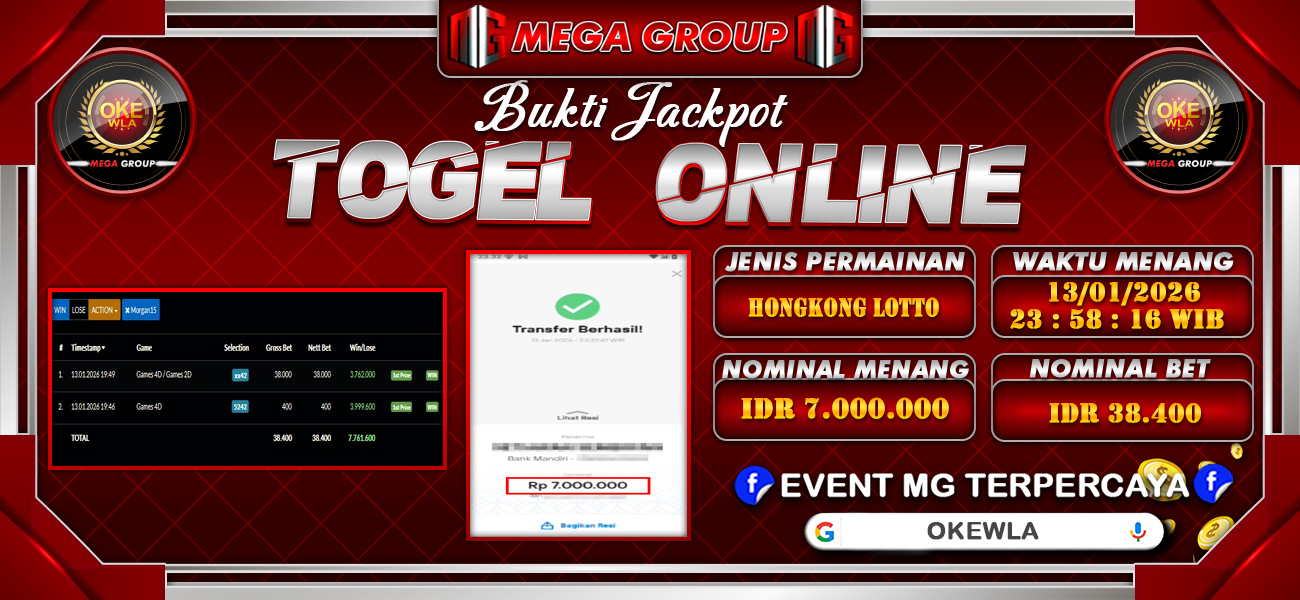 Bukti JP situs Okewla hari Rabu, 14 Januari 2026