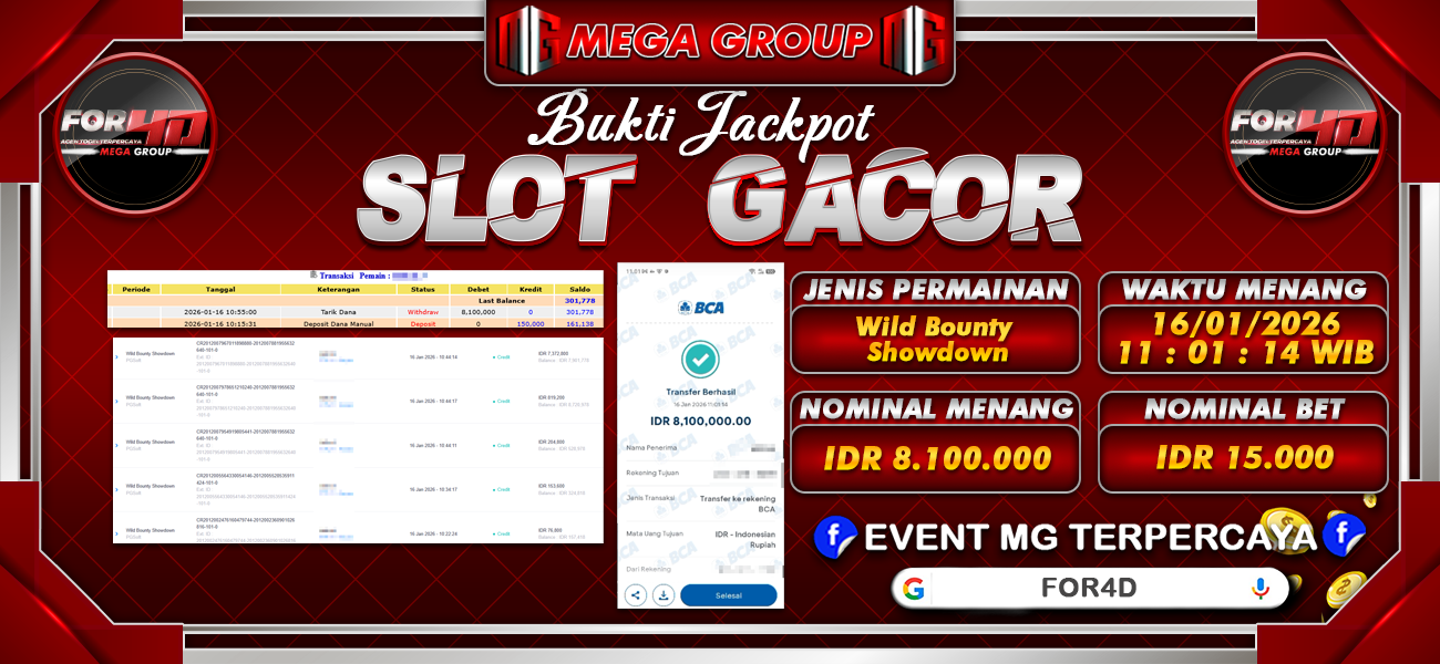 Bukti JP situs For4D hari Jumat, 16 Januari 2026